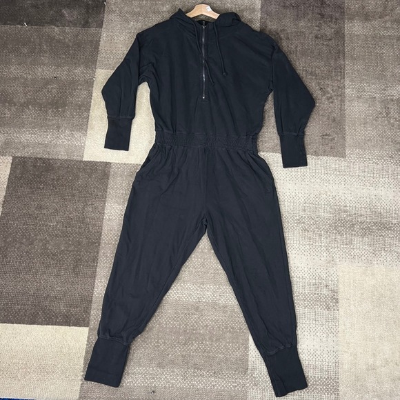 Free People Movement Training Day Hooded Jumpsuit Black Jogger Womens Size L